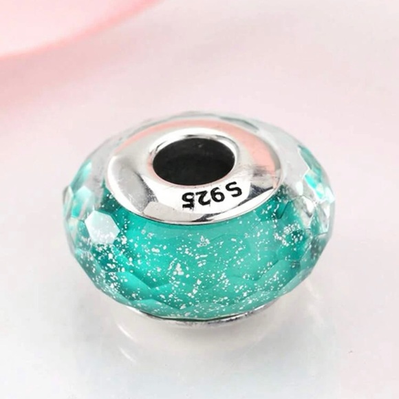 Aqua Sterling Silver Bead Charm for Pandora Bracelet - Picture 3 of 3